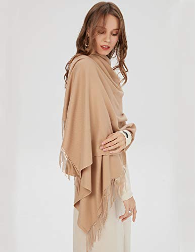 Scarf Warm Winter Autumn Plain Cotton with Tassels/Fringes, 40+ Colors Solid & Plaid Pashmina xl Scarves Beige Light Camel