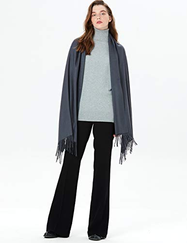 Écharpe chaude hiver automne en coton uni avec glands/franges, plus de 40 couleurs unies et à carreaux Pashmina xl écharpes gris foncé 