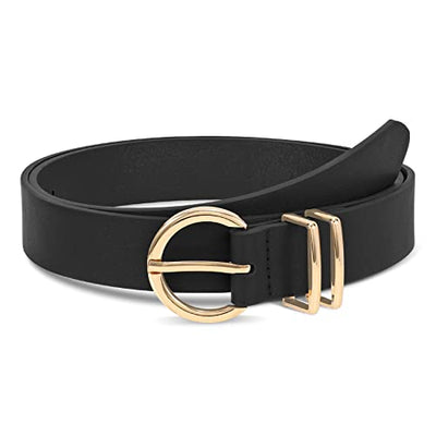 Leather belt golden buckle leather belt for jeans pants dress, black, 100cm