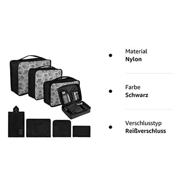 Lot de 8 cubes de rangement, cubes d'organisation pour valise, avec sac à chaussures, sac à linge, organisateur de voyage, sacs à vêtements, pour sac à dos, noir