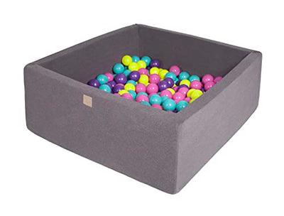 Ball pool baby - square 90x90x40cm baby pool for children with 200 balls, cotton, dark gray: purple/dark pink/lime/turquoise