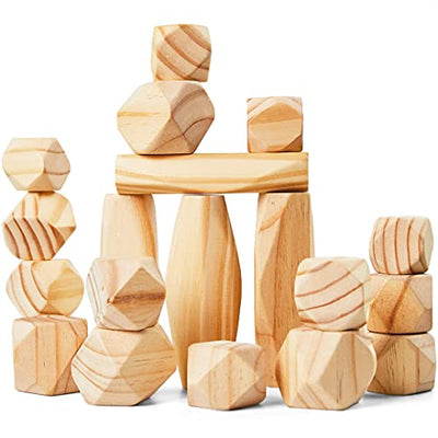 Wooden Balancing Stones For Kids - Pine Wood Stacking Stones Set, Toys Motor Skills Toys