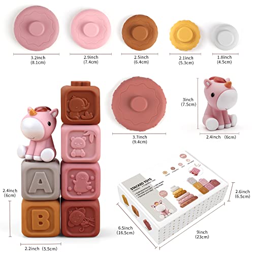 13 Piece Building Circles and Blocks, Stacking & Nesting Baby Toys with Horse Figure, Early Educational Teething