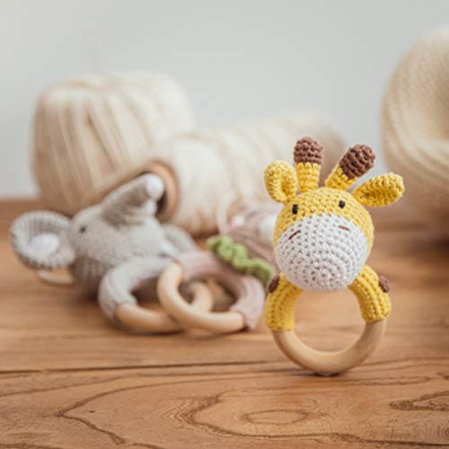 Teething Ring Crochet Baby Rattle Crochet Teething Ring Wood Grapple Baby Rattle Gift For Birth Handmade