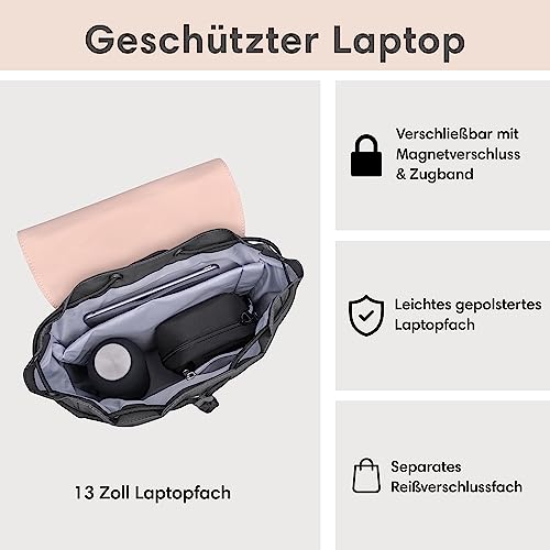 Backpack Small Grey Pink - Ida - Small backpack for leisure, university or city - With laptop compartment (up to 13 inches) - Elegant & Sustainable - Water repellent