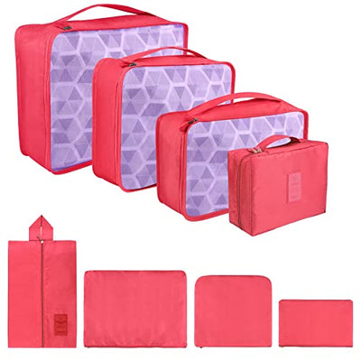 Pack of 8 Packing Cubes, Suitcase Organisation Cubes, with Shoe Bag, Laundry Bag, Travel Organisers, Clothes Bags, for Backpack