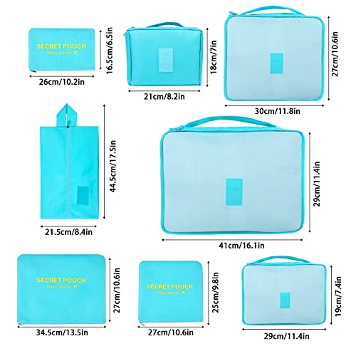 Pack of 8 Packing Cubes, Suitcase Organisation Cubes, with Shoe Bag, Laundry Bag, Travel Organisers, Clothes Bags, for Backpack