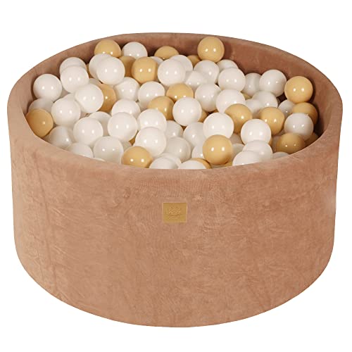 Ball Pool Baby - Round 90x40cm baby pool for children with 300 balls, velvet, beige: White/Beige