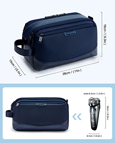 Toiletry Bag, Leather Travel Culture Organizer, Dopp Kit Waterproof Shaving Bag for Culture Accessories, Navy Blue