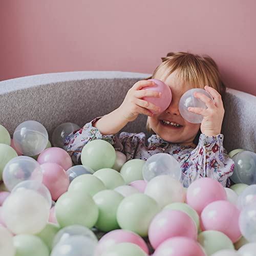 Ball Pool Baby - Round 90x40cm Baby Pool for Kids with 300 Balls, Cotton, Light Gray: White/Gray/Silver