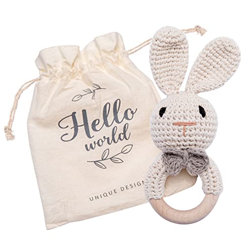 Crochet Baby Rattle Crochet Wood Grasp Baby Rattle Gift For Birth Handmade