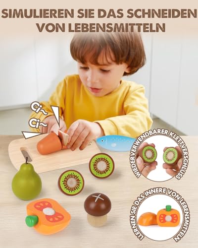 Kids kitchen accessories wood, play kitchen accessories, kids kitchen accessories with velcro connection, toy food, kitchen accessories kids role play games