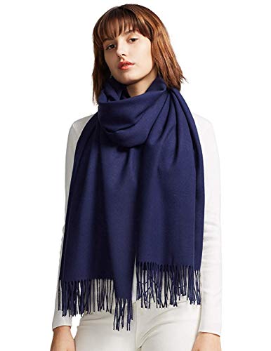 Scarf Warm Winter Autumn Plain Cotton with Tassels/Fringes, 40+ Colors Solid & Plaid Pashmina xl Scarves Navy Blue