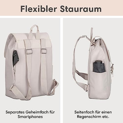 Backpack Small Beige - Ida - Small backpack for leisure, university or city - With laptop compartment (up to 13 inches) - Elegant & Sustainable - Water repellent