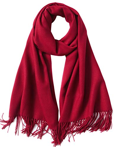 Scarf Warm Winter Autumn Plain Cotton with Tassels/Fringes, 40+ Colors Solid & Plaid Pashmina xl Scarves Red