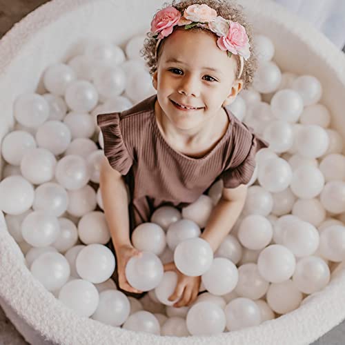 Soft Foam Round 90 x 30 cm Ball Bath with 200 pcs Balls for Babies & Toddlers - Baby Playpen & Playroom Essentials, Foam Ball Baths for Kids, Boucle, Pink: White/Transparent