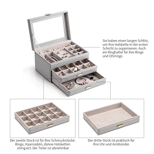 Universal Modern Jewelry Box, Jewelry Storage with 3 Levels and 2 Drawers