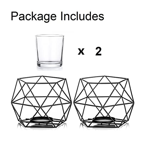 Tealight holder Candle holder Metal Black - Set of 2 Geometric Tealight Candle Holder Pillar Candle Lantern Modern Geo Deco