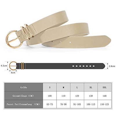 2 pieces leather belt golden buckle leather belt for jeans pants dress, black/beige, 130cm