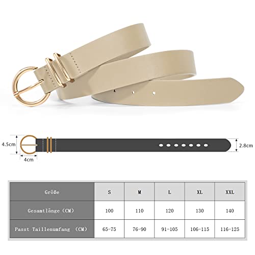 2 pieces leather belt golden buckle leather belt for jeans pants dress, black+beige 100cm