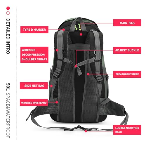 50L Lightweight Waterproof Hiking Backpack, Outdoor Sports Daypack Travel Bag for Climbing Camping Traveling