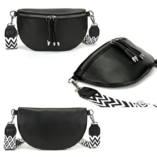 Fanny Pack Stylish Chest Bag Crossbody Bag Wide Strap Vegan Leather Black Credit Card Package Send