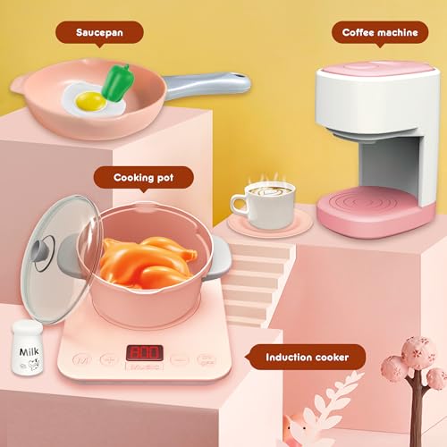 Kids Kitchen Accessories Kitchen Toy Set, 36-Piece Kids Kitchen Play Kitchen Accessories with Coffee Maker, Food Toy and Cookware