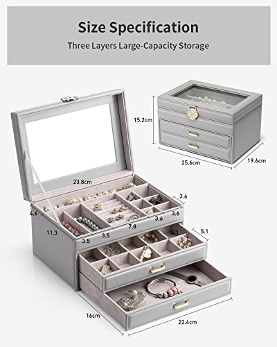 Universal Modern Jewelry Box, Jewelry Storage with 3 Levels and 2 Drawers