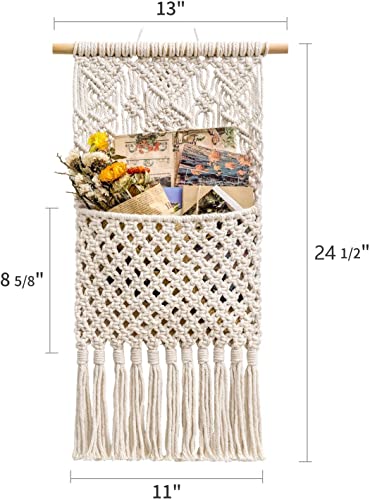 Macramé Magazine Storage Organizer Post Holder Wall Mount Cotton Woven Hanging Pocket