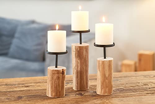 Candlestick Tempe (3-piece set, candle holders made of wood + metal, stylish design, decoration dining table / dresser, boho style)