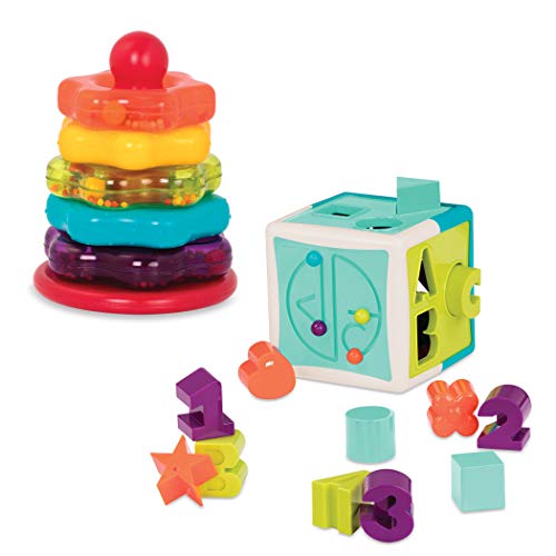 Motor skills cube and stacking tower with letters, numbers