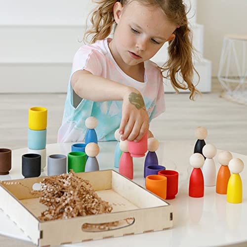 Plug in dolls in cups wooden toy sorting game