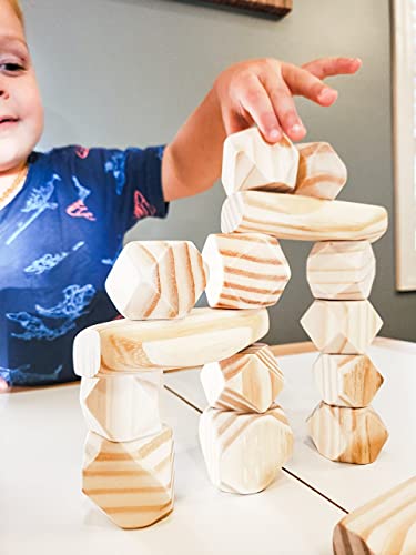 Wooden Balancing Stones For Kids - Pine Wood Stacking Stones Set, Toys Motor Skills Toys