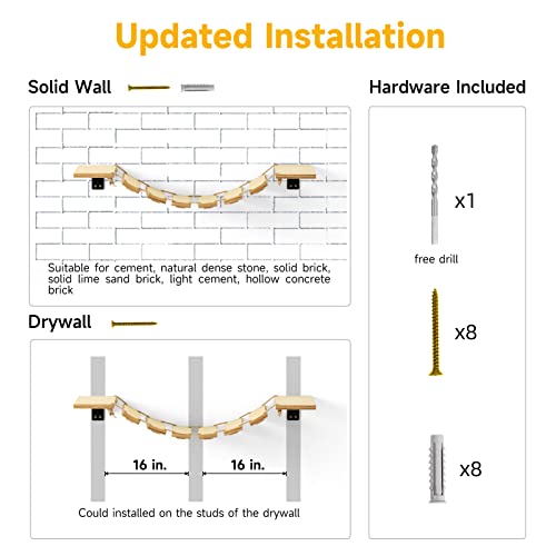 Climbing wall cats, cat bridge and cat lounger for DIY catwalk, cat hammock and cat wall for most kittens, medium and large cats