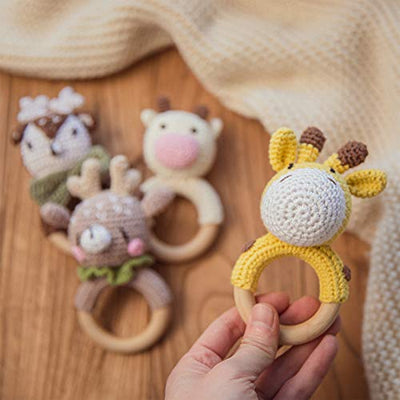 Teething Ring Crochet Baby Rattle Crochet Teething Ring Wood Grapple Baby Rattle Gift For Birth Handmade