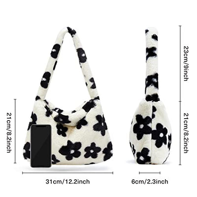 Plush Bag, Small Shoulder Bag, Handbag Small Cute Fluffy and Soft Bag for Teen Trendy, Black