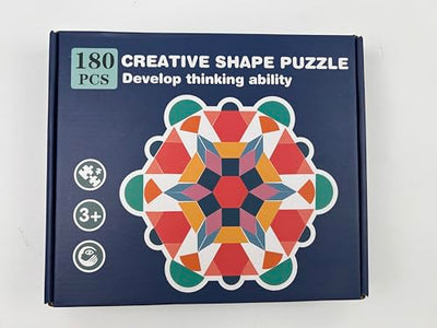 Geometric shapes wooden puzzle - kids puzzle with wooden blocks, ONE early puzzle with 180 geometric shapes and 24 design cards