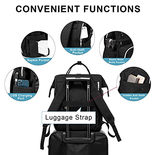 Laptop Backpack 15.6 Inch, Waterproof School Backpack Multi Bag with USB Charging Port, Black for School Travel Work Business Uni