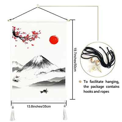 Japanese tapestry, Mount Fuji, wall hanging, great wave crane, wall art with tassels, cherry blossoms, sun tapestries