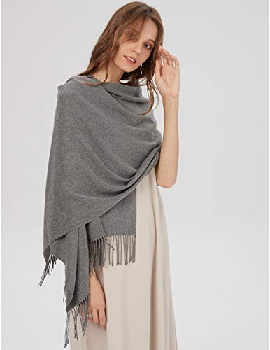 Scarf Warm Winter Autumn Plain Cotton with Tassels/Fringes, 40+ Colors Solid & Plaid Pashmina xl Scarves Gray