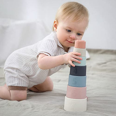 Jouet de tasse empilable pour bébé, tasse empilable éducative amusante, jouet doux et de dentition en silicone