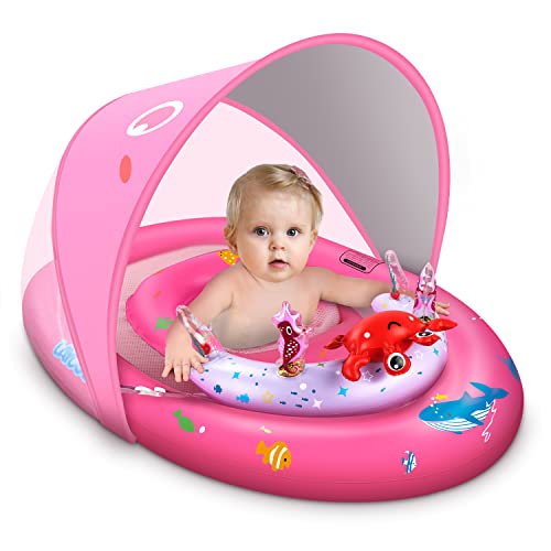 Schwimmring Baby mit UPF50+ Sonnendach & Spielzeug, Schwimmhilfe Baby für Pool, Kleinkind Pool