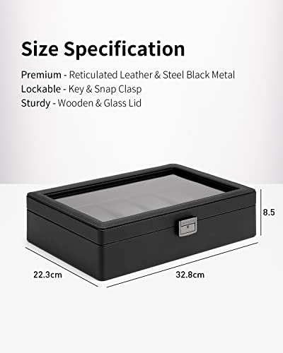 Watch box with 10 compartments, watch box with glass lid, watch storage, watch display case with watch cushion