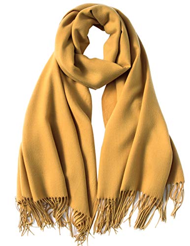 Scarf Warm Winter Autumn Plain Cotton with Tassels/Fringes, 40+ Colors Plain & Plaid Pashmina xl Scarves Dark Yellow