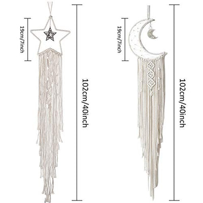 2 Piece Macramé Dreamcatcher Macramé Wall Hanging Moon Star Dreamcatcher