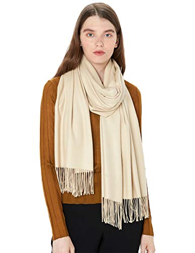 Scarf Warm Winter Autumn Plain Cotton with Tassels/Fringes, 40+ Colors Solid & Plaid Pashmina xl Scarves Cream Brown