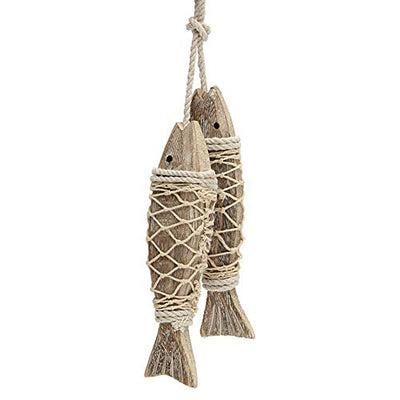 2 Hanger fish with string for hanging decoration wood fish pendant hanging decoration maritime sea decoration