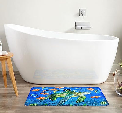 non-slip bath mat for children, PVC bath mat shower mat with powerful suction cups massage function baby bath mat  (sea turtle)