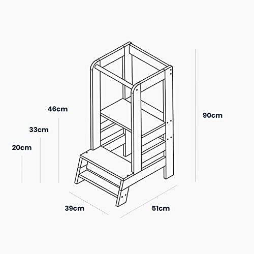 Tour d'apprentissage pour enfants – Tour d'apprentissage réglable pour bébé en bois naturel avec tableau noir, chaise d'apprentissage stable pour la cuisine, tour de cuisine sûre et pratique pour bébé, bleu 