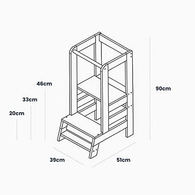 Lernturm für Kinder - Verstellbarer Lernturm für Babys aus Naturholz mit Tafel, stabiler Lernstuhl